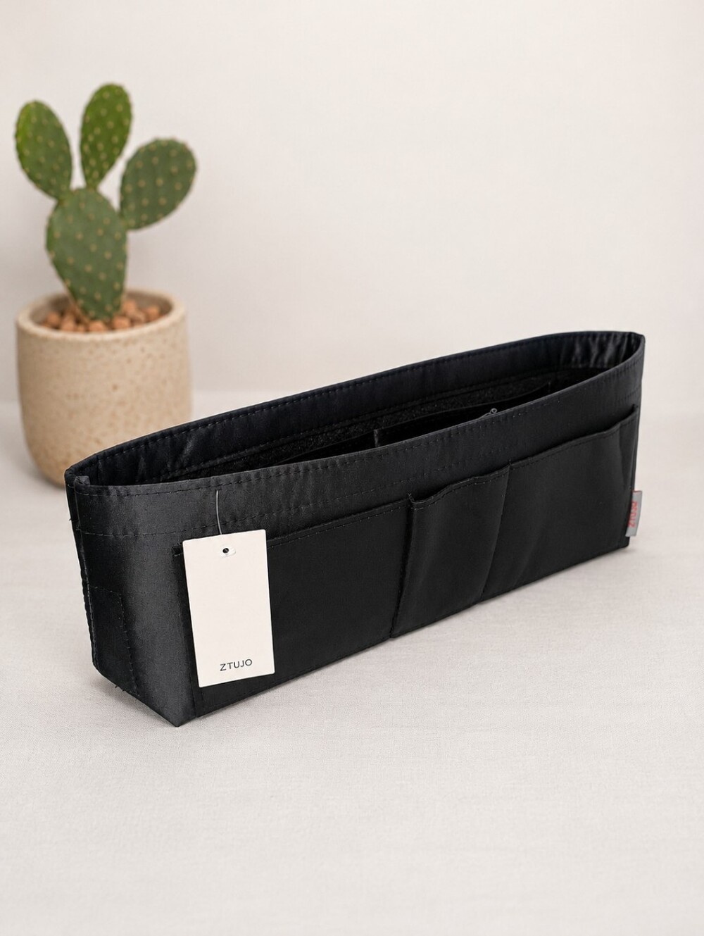 Women's Purse Organizer Insert, Felt Bag (Slender Large, Silky Black)